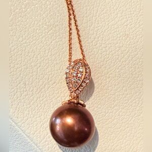 14k Rose Gold Chocolate Pearl Diamond Pave Necklace Custom Made Stunning